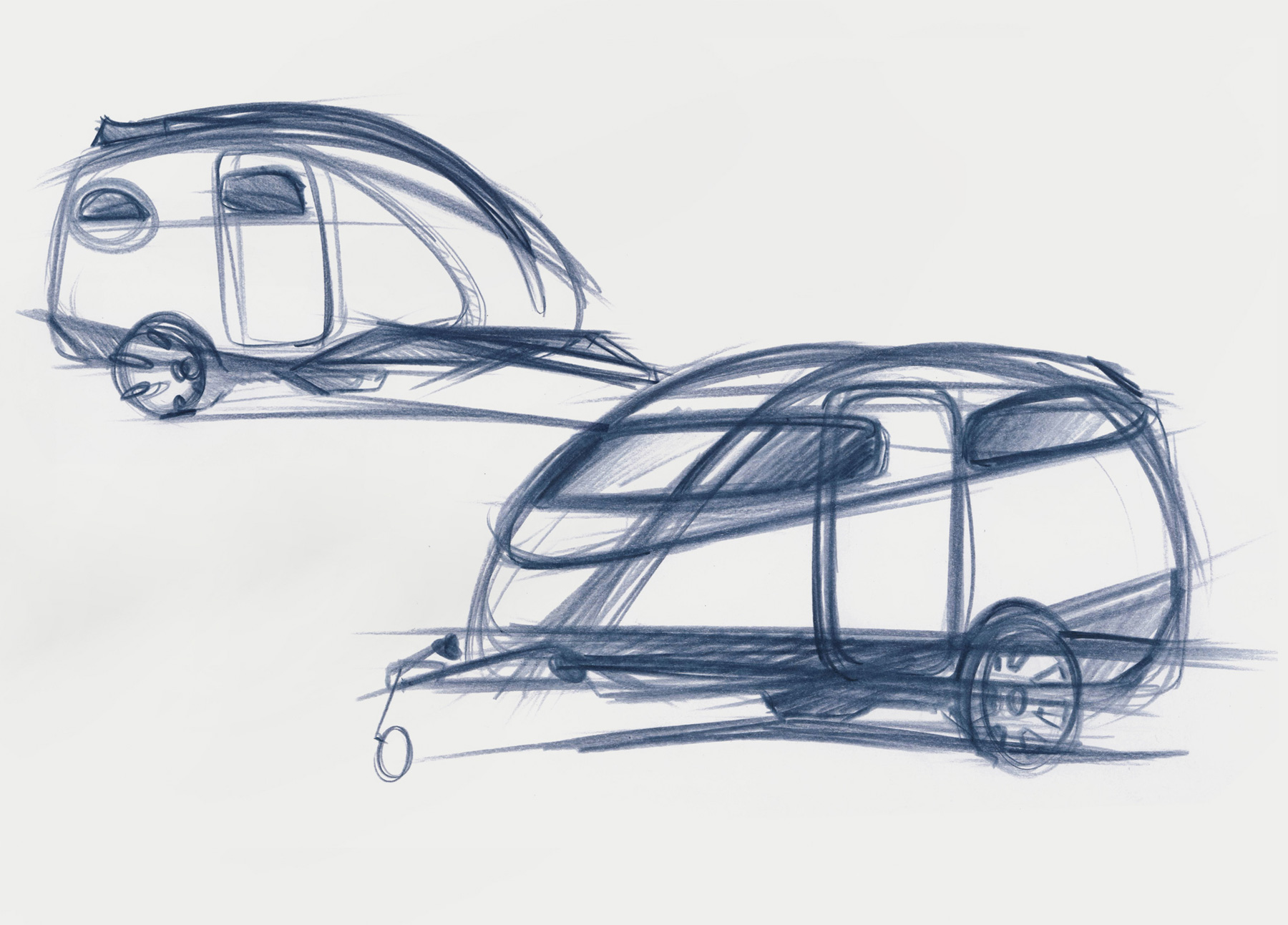 Skizzen aus der Entwurfsphase zu einem kompakten, leichten Caravan